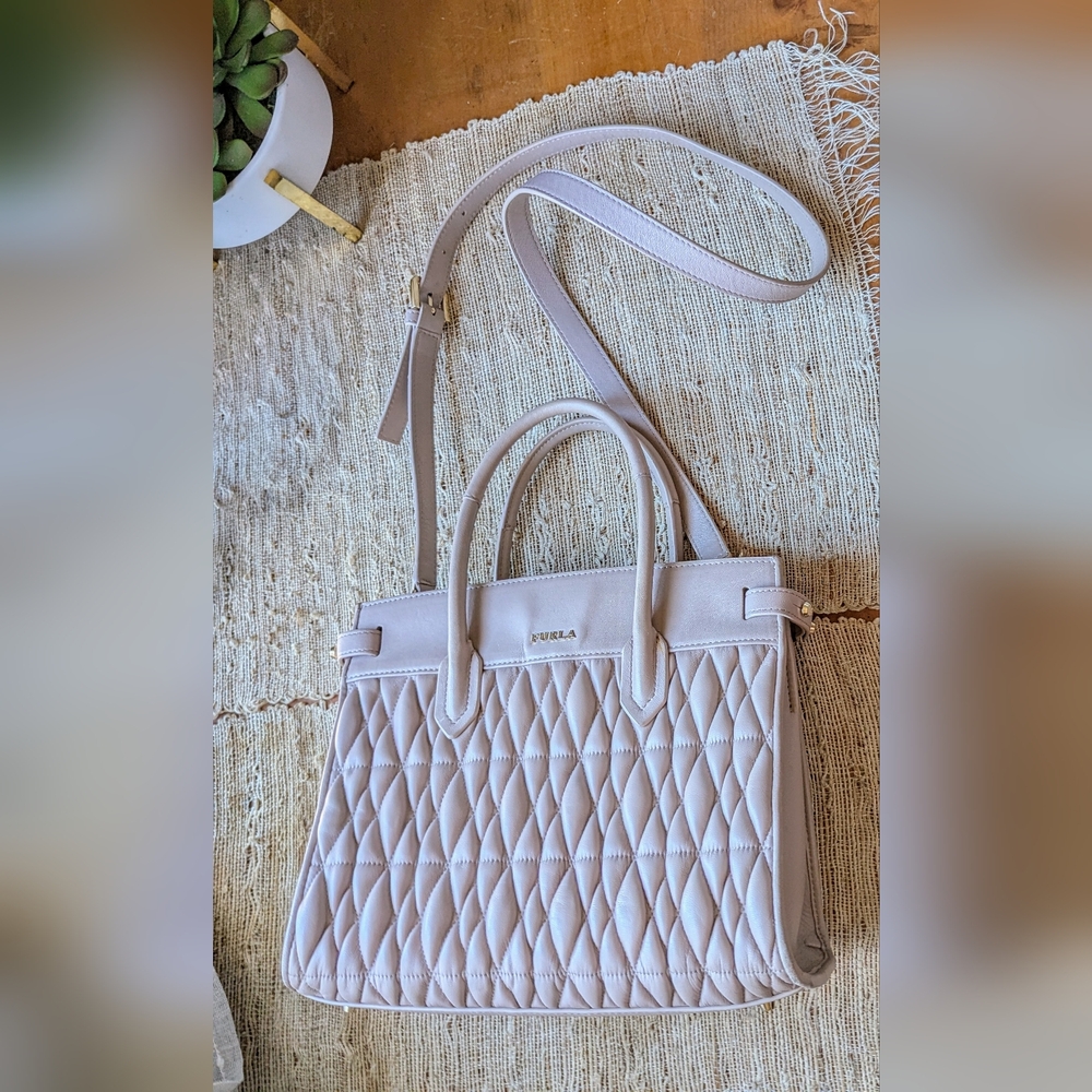 Furla • Pin Quilted Satchel Bag in Dusty Rose
